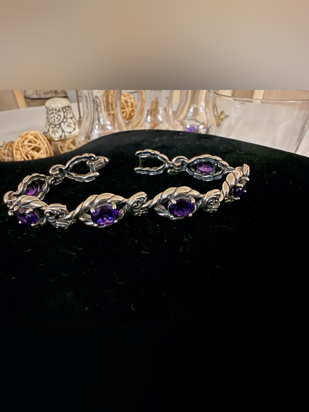 Carolyn Pollack Sterling Silver 6 Faceted Amethyst Link Bracelet